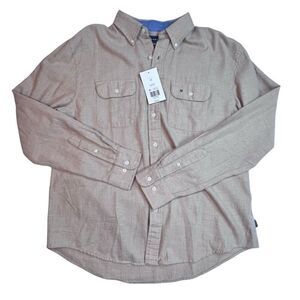 Crown & Ivy Shirt Mens Medium Beige Cozy Cotton Flannel Preppy Button Up Top